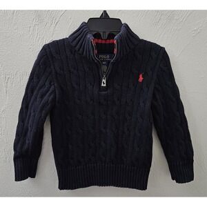 Polo Ralph Lauren Boys 3T Pullover Navy Cable-Knit Sweater Long Sleeve 1/4 Zip